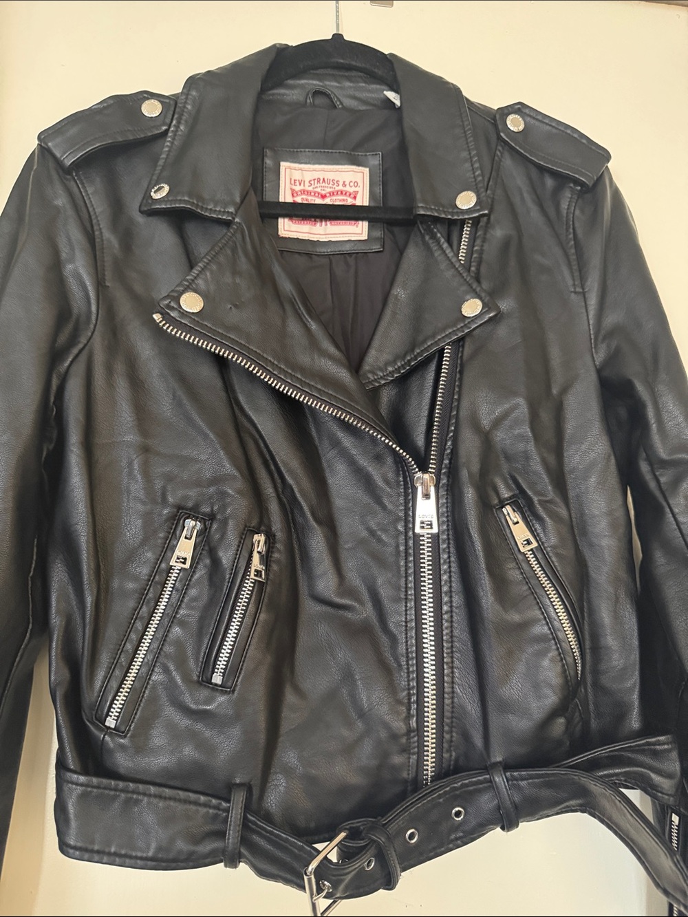 Levi's Black Faux Leather Biker Jacket with Silver Hardware